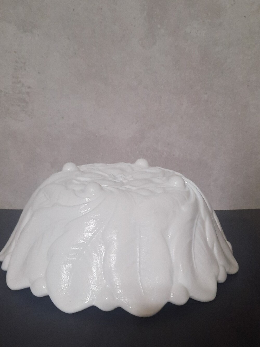 Vintage Indiana Glass Cabbage Leaf and Wild Rose Milk Glass Scalloped Bowl - Picture 2 of 4